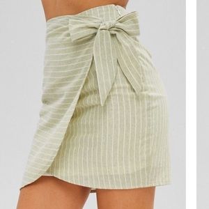 Green and white striped skirt